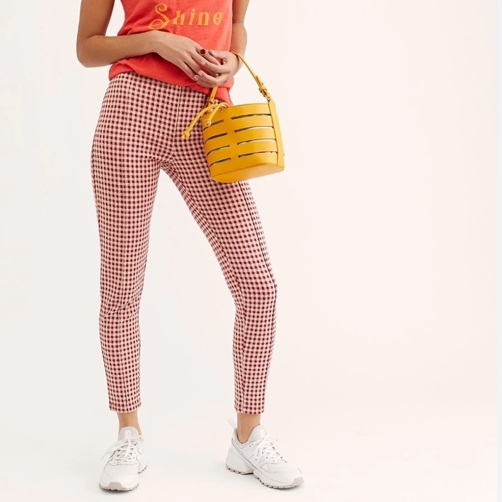 Free People Red and White Checkered Skinny Pants